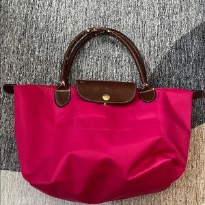 Longchamp Pink Tote Bag with Brown Accents